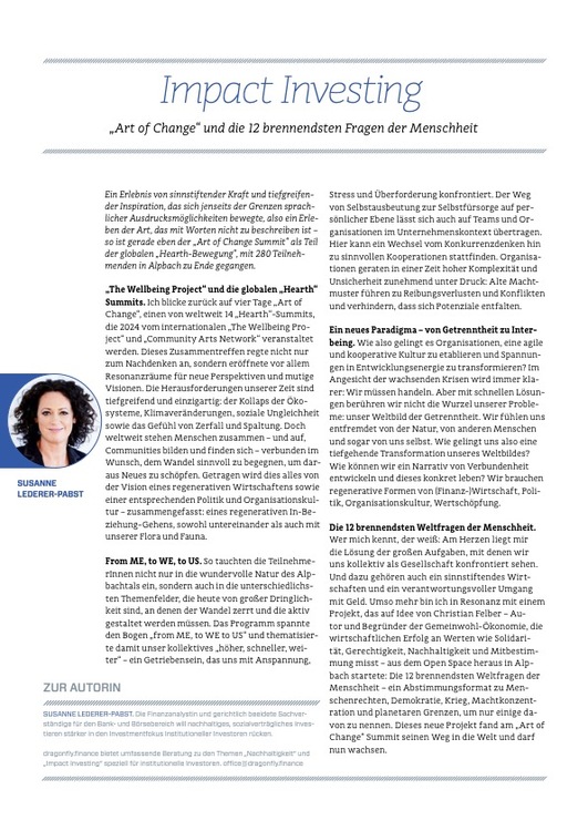 Börse Social Magazine 94 Ausgabe 112024 Art of Change und die 12 brennendsten Fragen der Menschheit